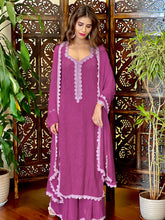 Mauve Bliss Lilac Lace Chikankari Kurta Set (Set of 3)